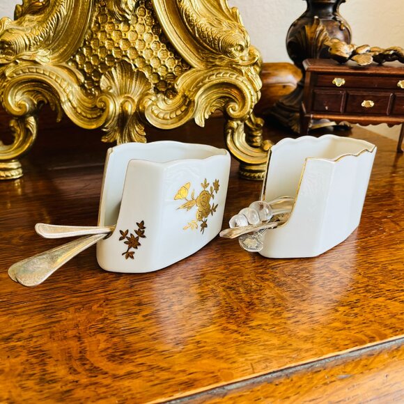 Vintage Other - 2 VTG white and gold porcelain spooners